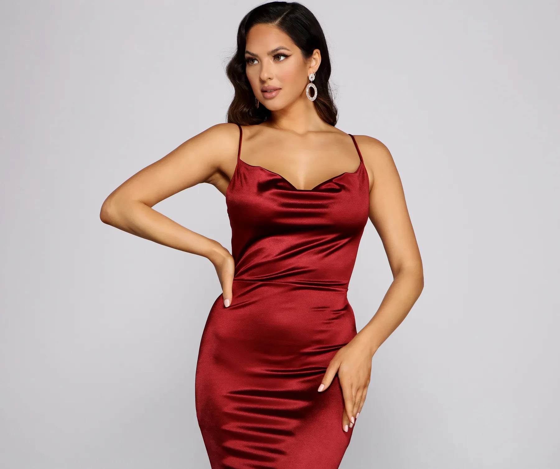 Nala Cowl Neck Satin Dress