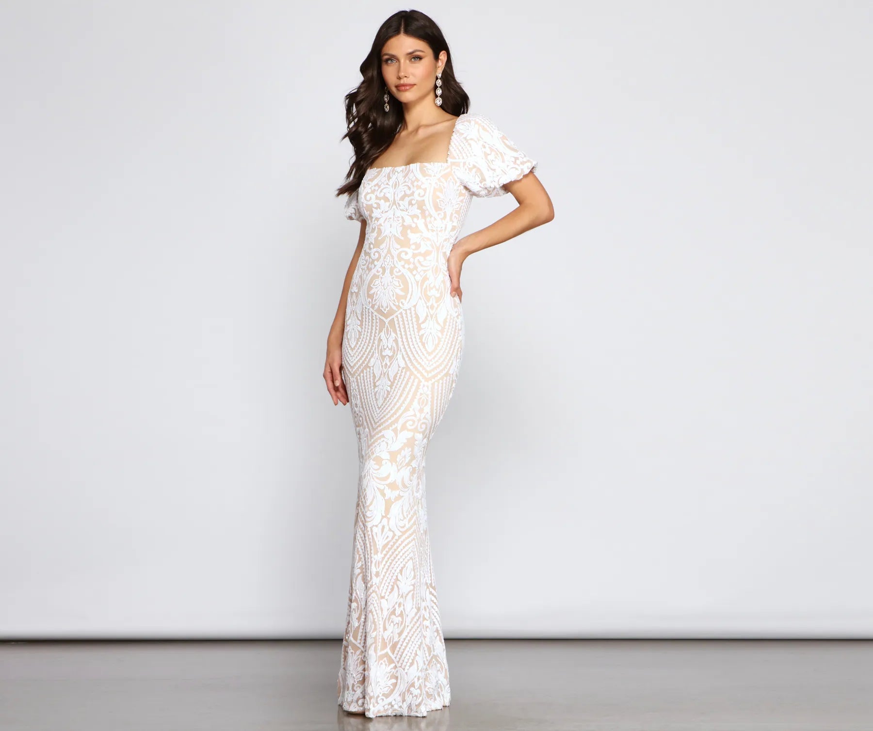 Quinn Sequin Scroll Puff Sleeve Dress