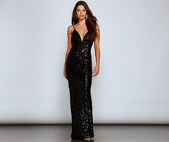 Lydia Sequin Scroll Mermaid Dress