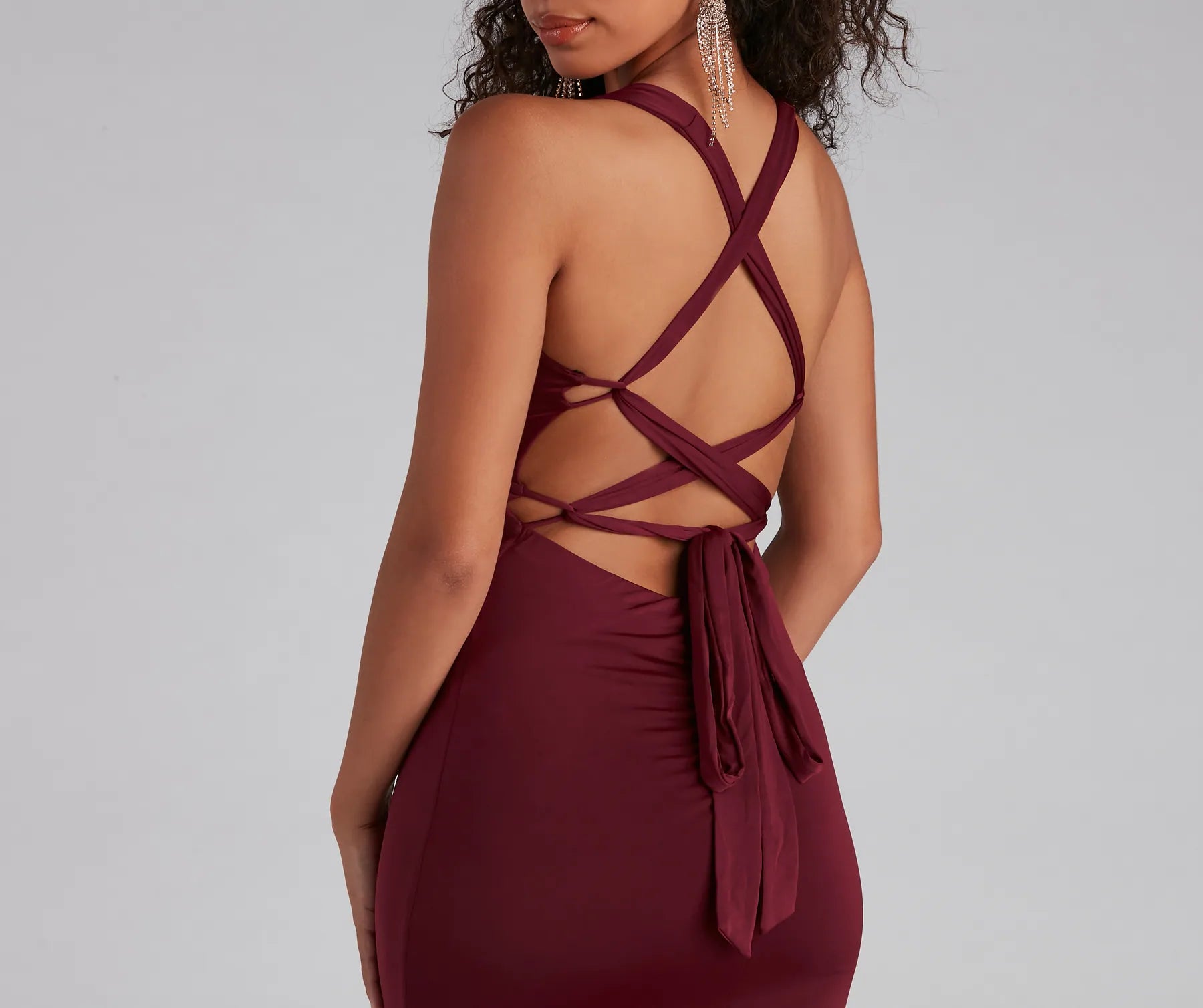 Kelsey Halter Lace-Up Mermaid Dress