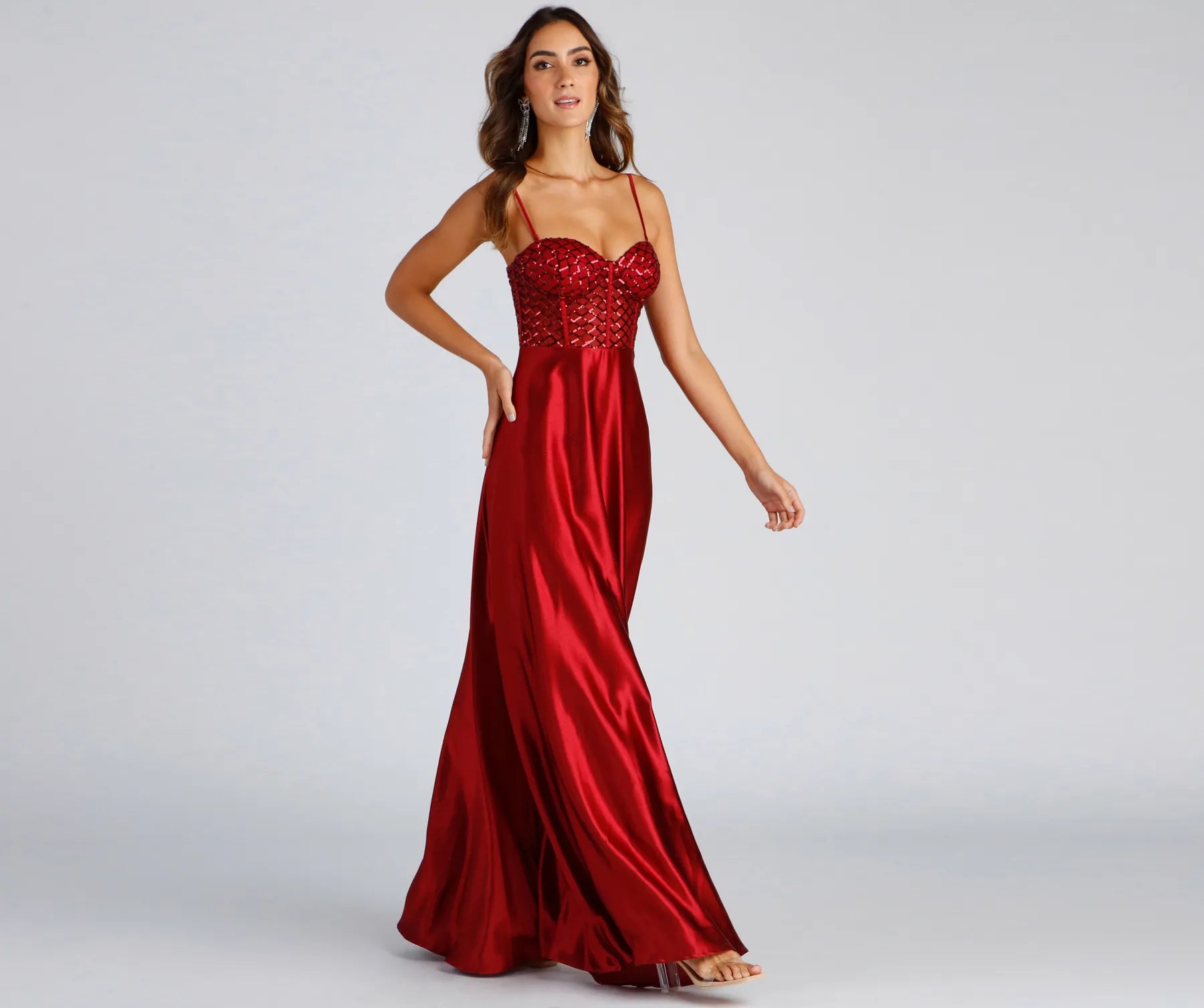 Brookelle Sequin Sweetheart Satin Formal Dress