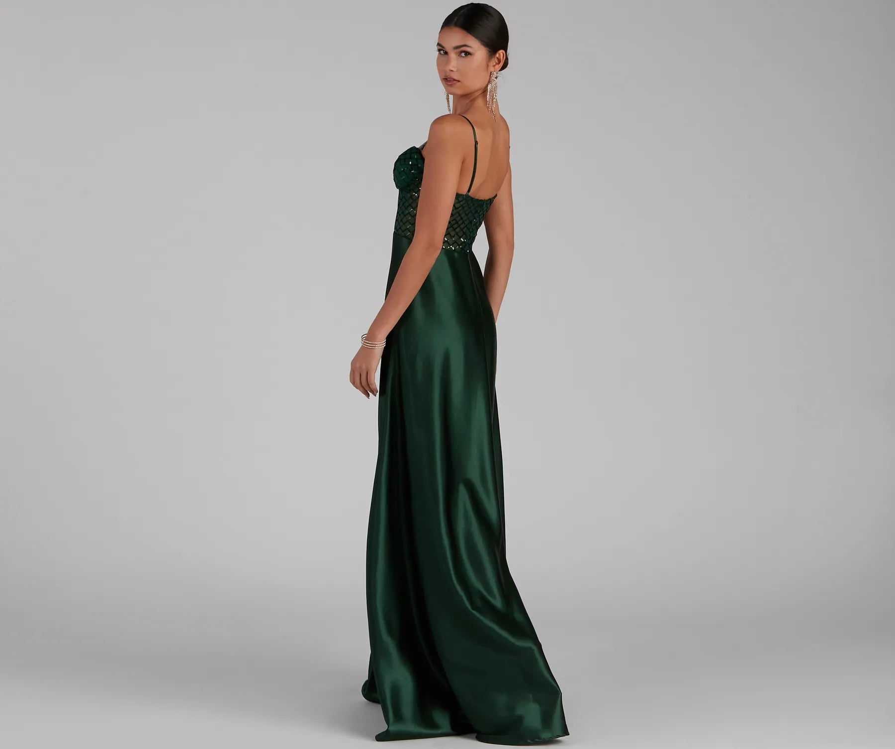 Sarahi Sequin Corset Satin A-Line Formal Dress