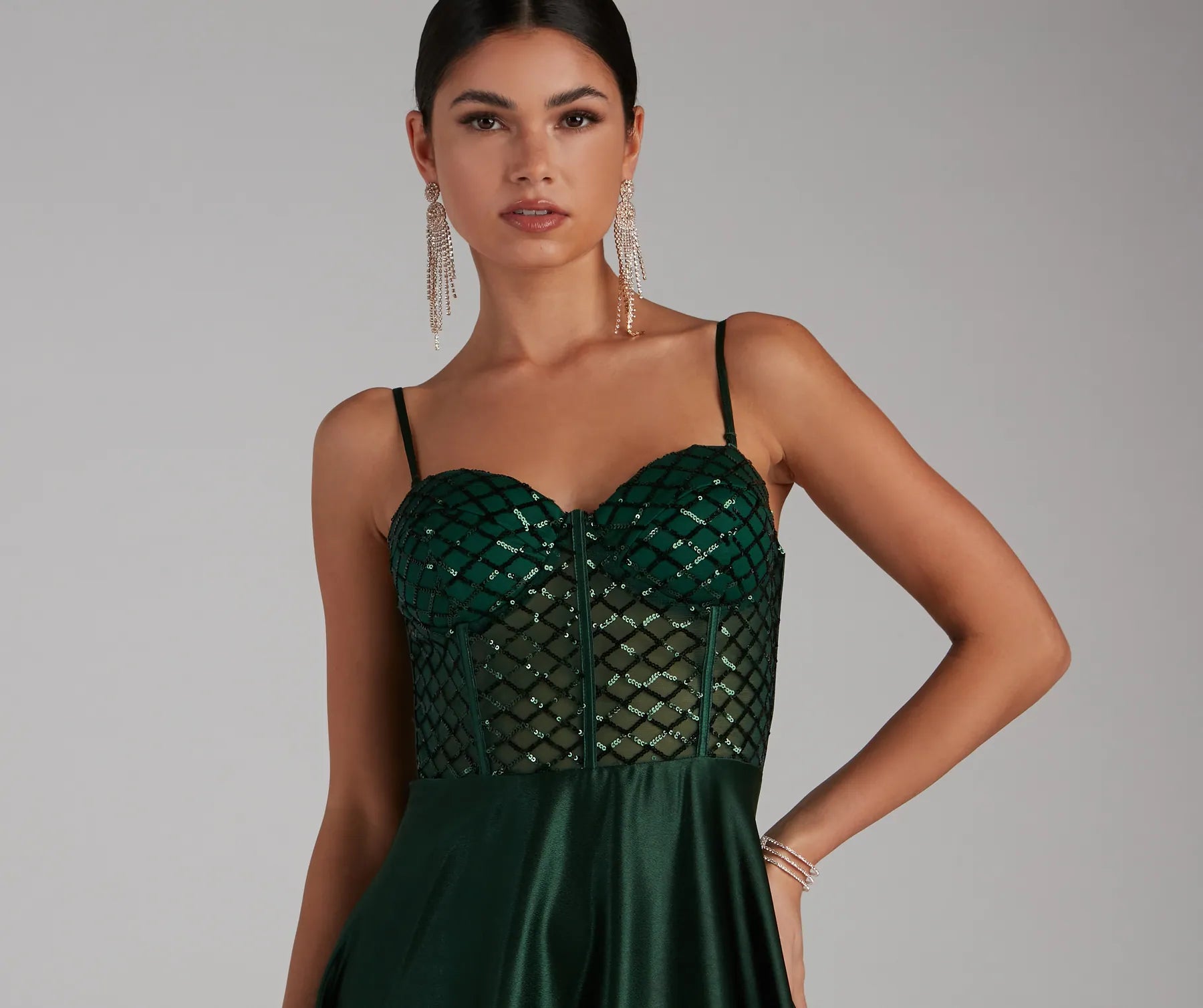 Sarahi Sequin Corset Satin A-Line Formal Dress