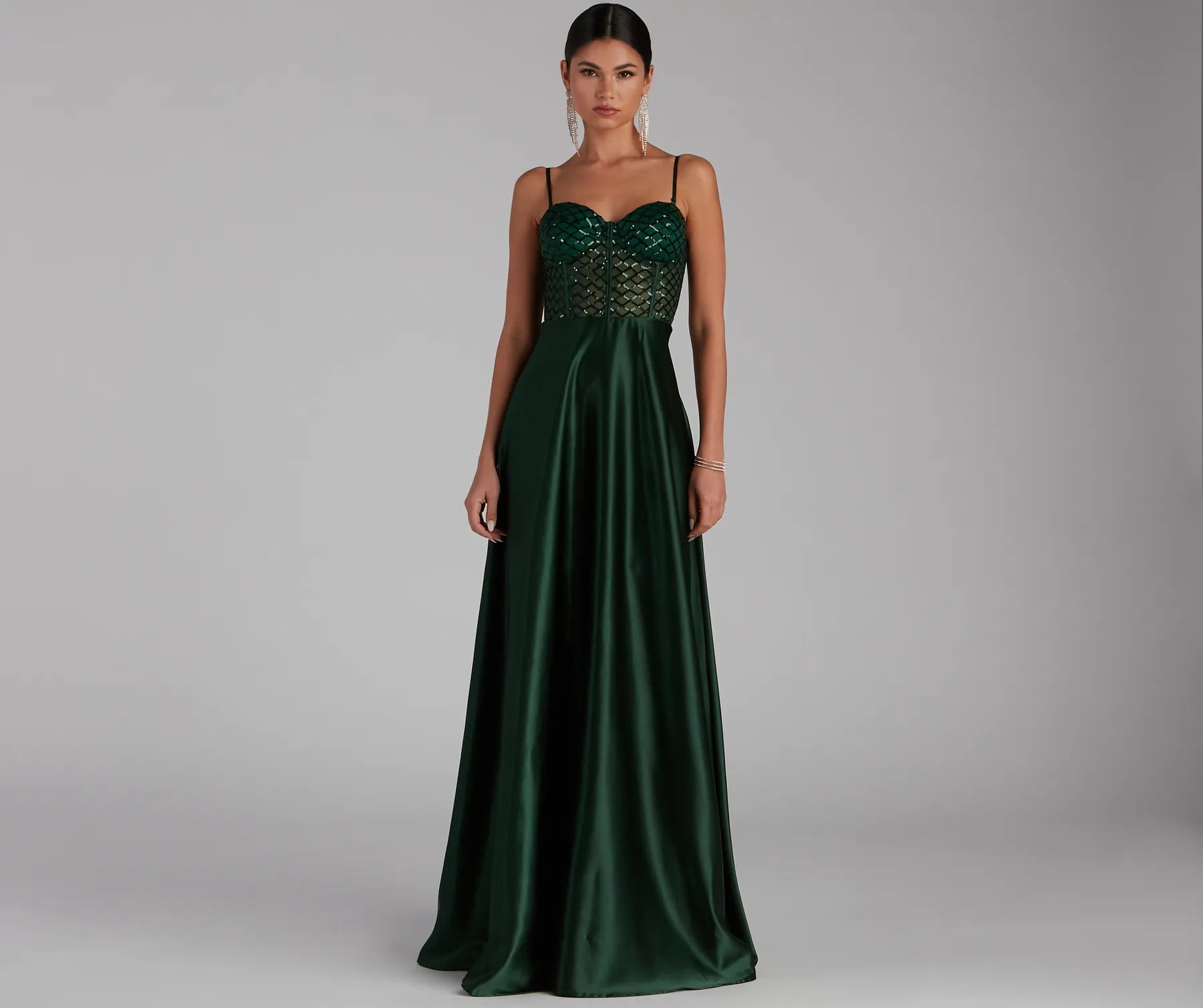 Sarahi Sequin Corset Satin A-Line Formal Dress