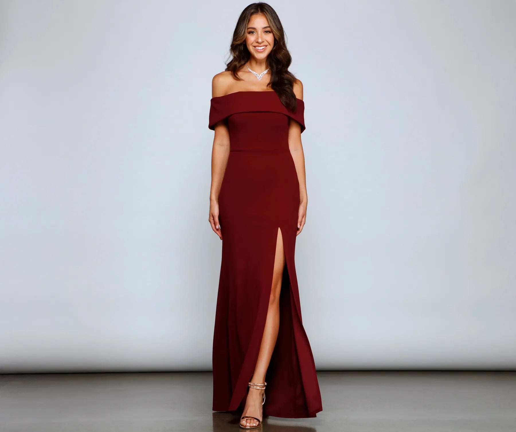 Coralie Off Shoulder Front Slit Dress