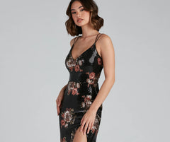 Karissa Sequin Floral High Slit Formal Dress