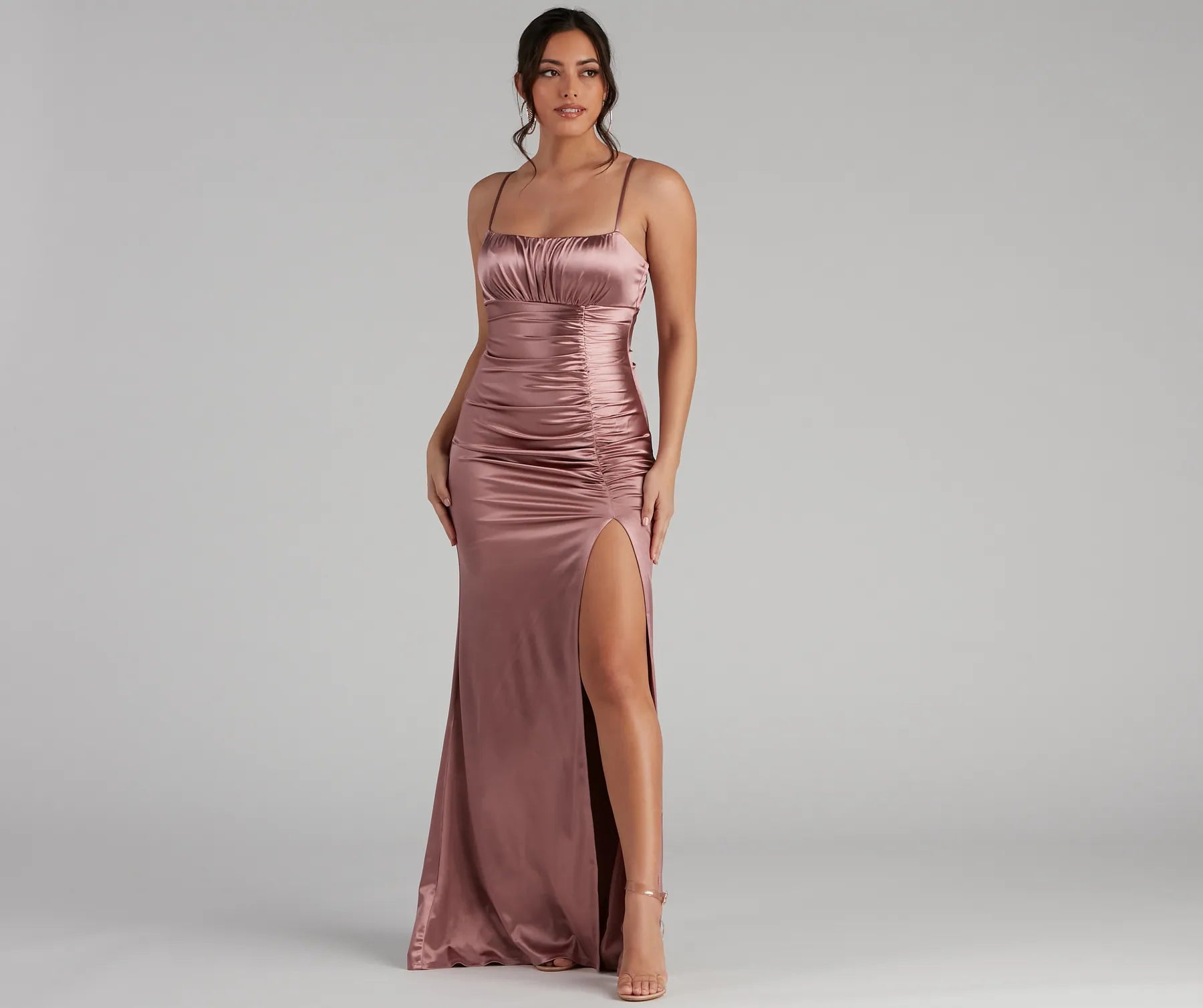 Brooklyn Satin Ruched Formal Dress