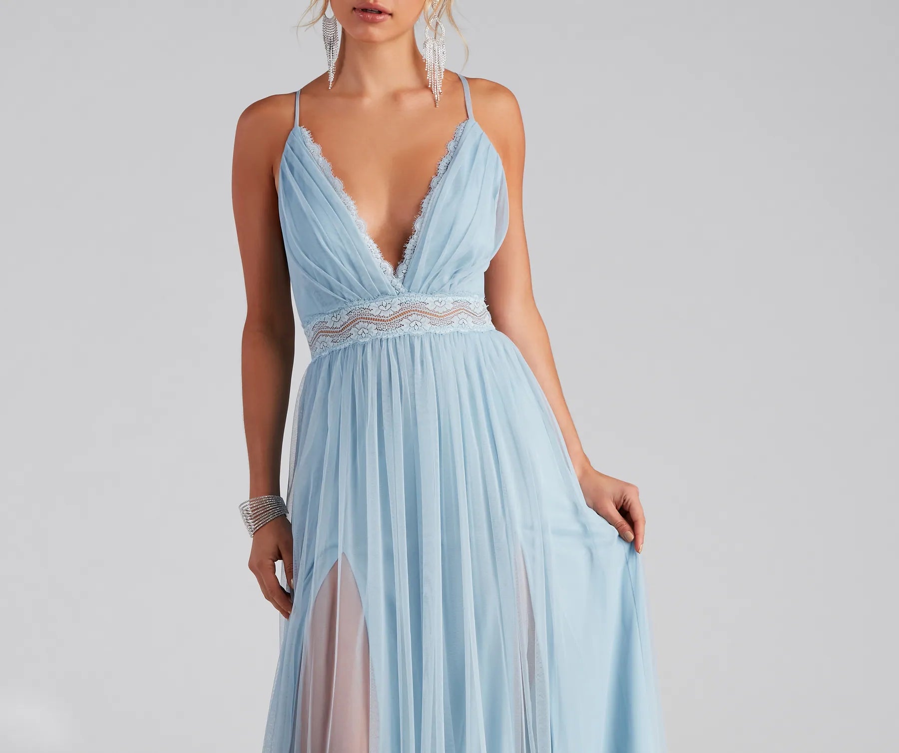 Estrella Lace Trim A-Line Formal Dress