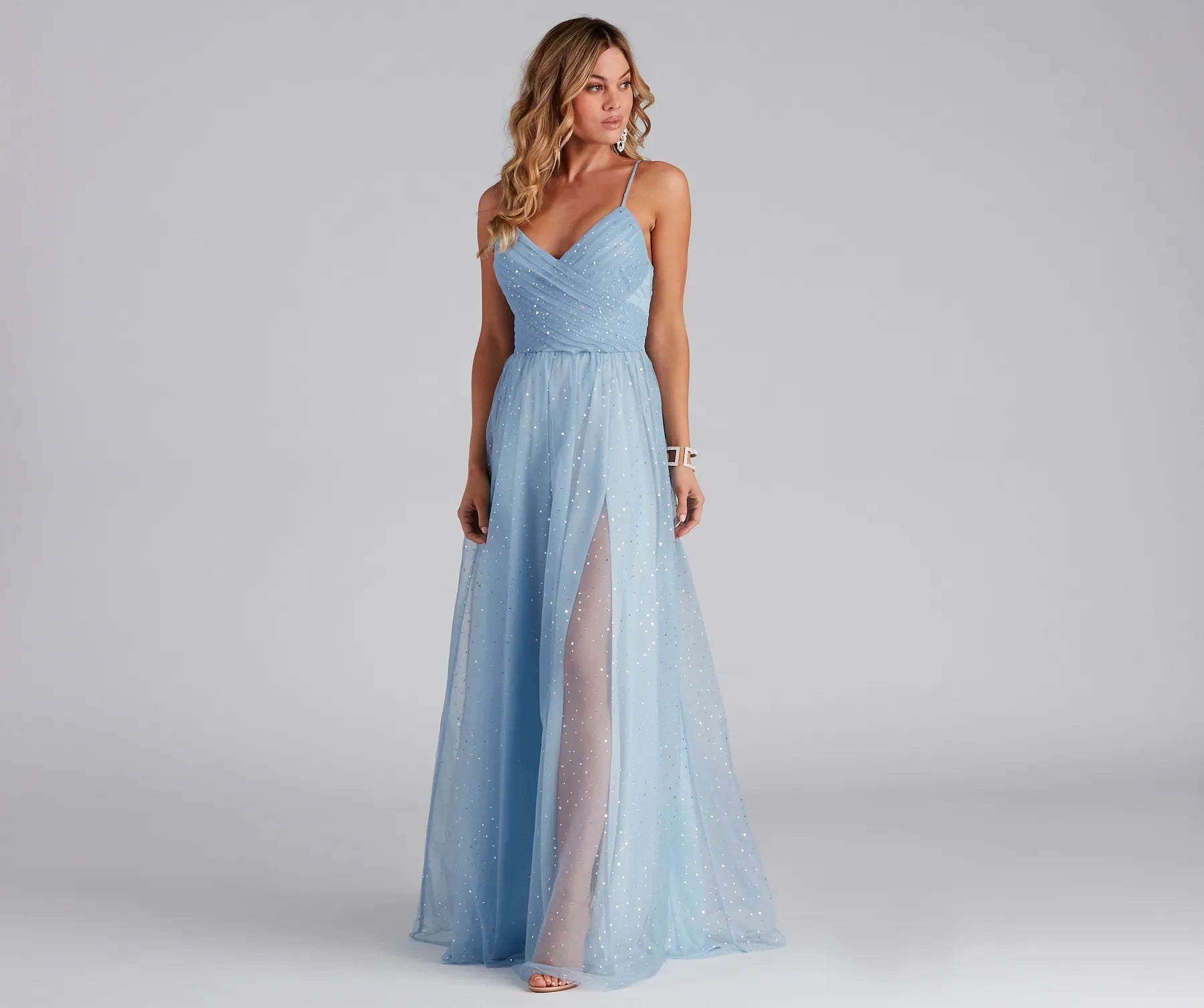 Stassie Sparkly Tulle A-Line Long Dress