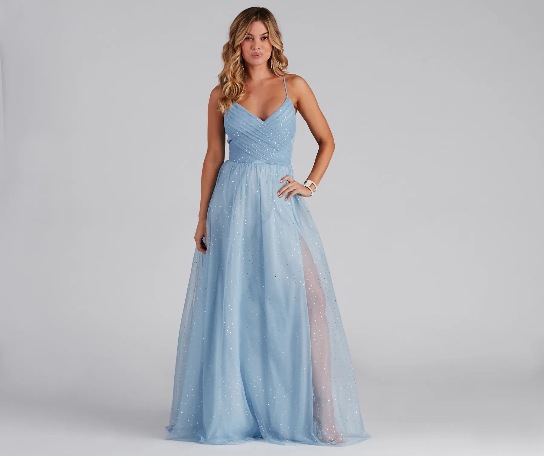 Stassie Sparkly Tulle A-Line Long Dress