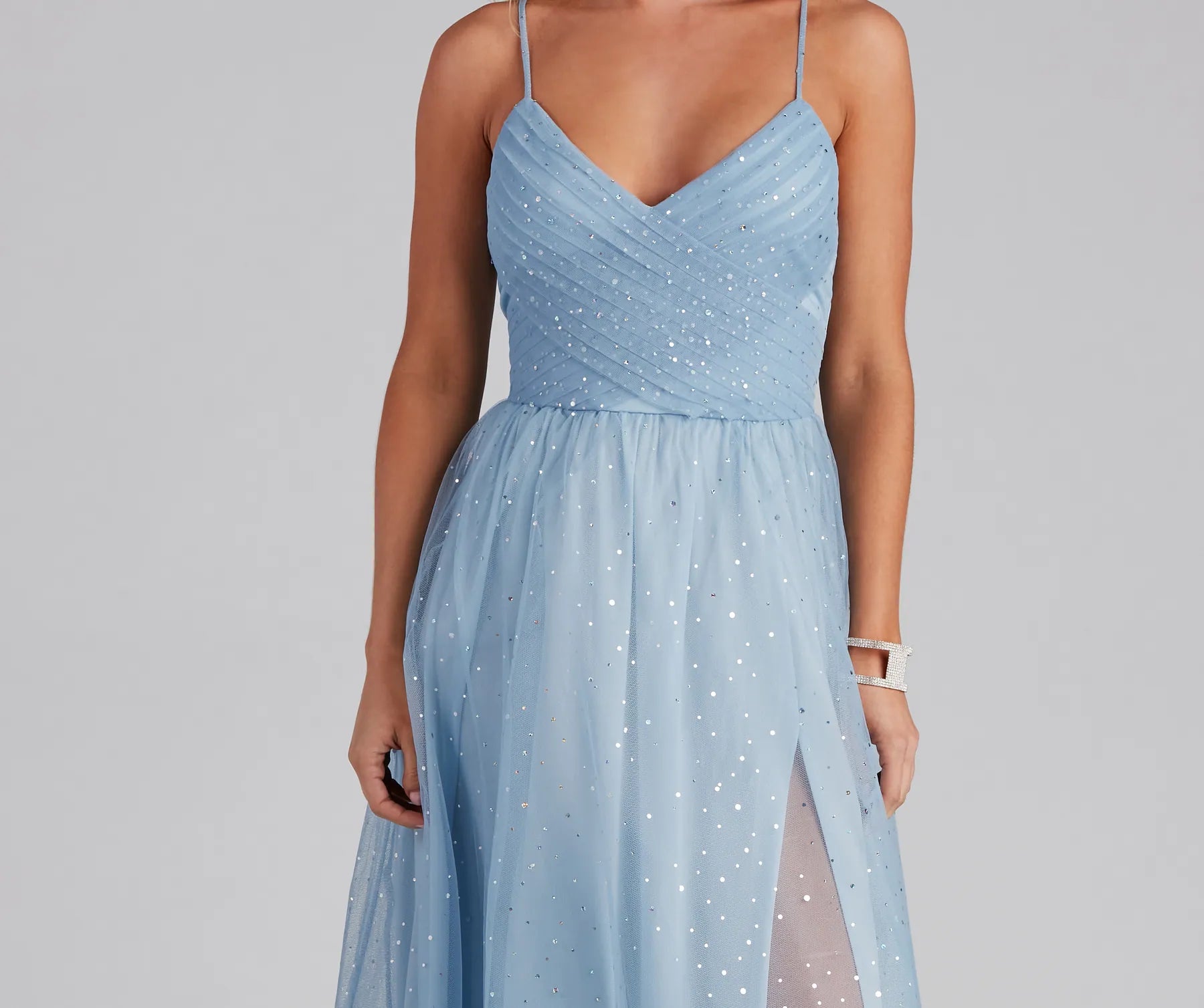 Stassie Sparkly Tulle A-Line Long Dress