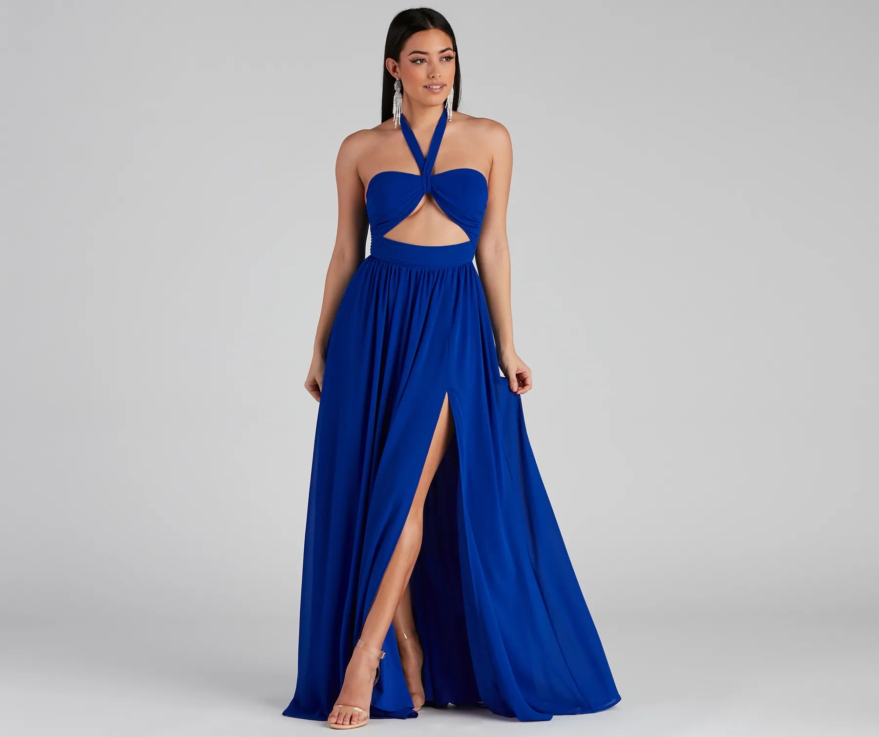 Sonia Formal Halter Cutout Chiffon Long Dress