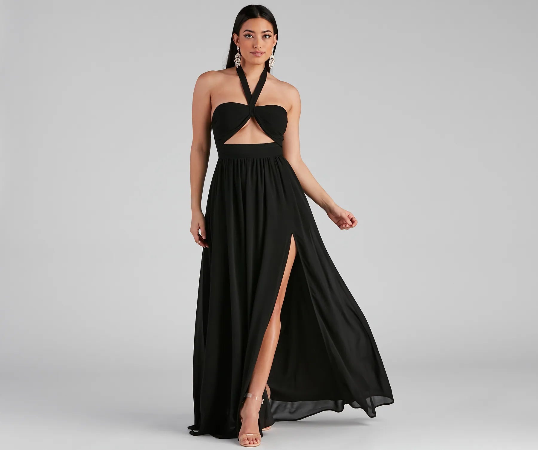 Sonia Formal Halter Cutout Chiffon Long Dress