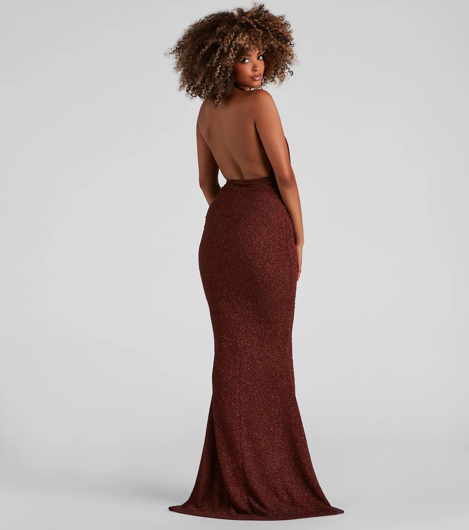 Kesha Formal Glitter Cowl Neck Dress