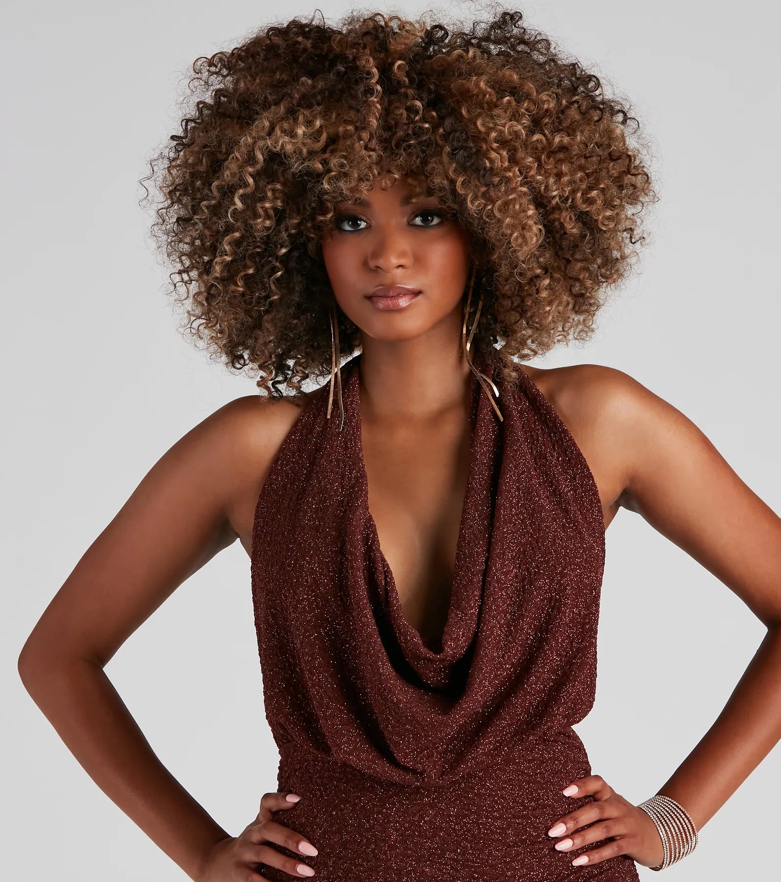 Kesha Formal Glitter Cowl Neck Dress