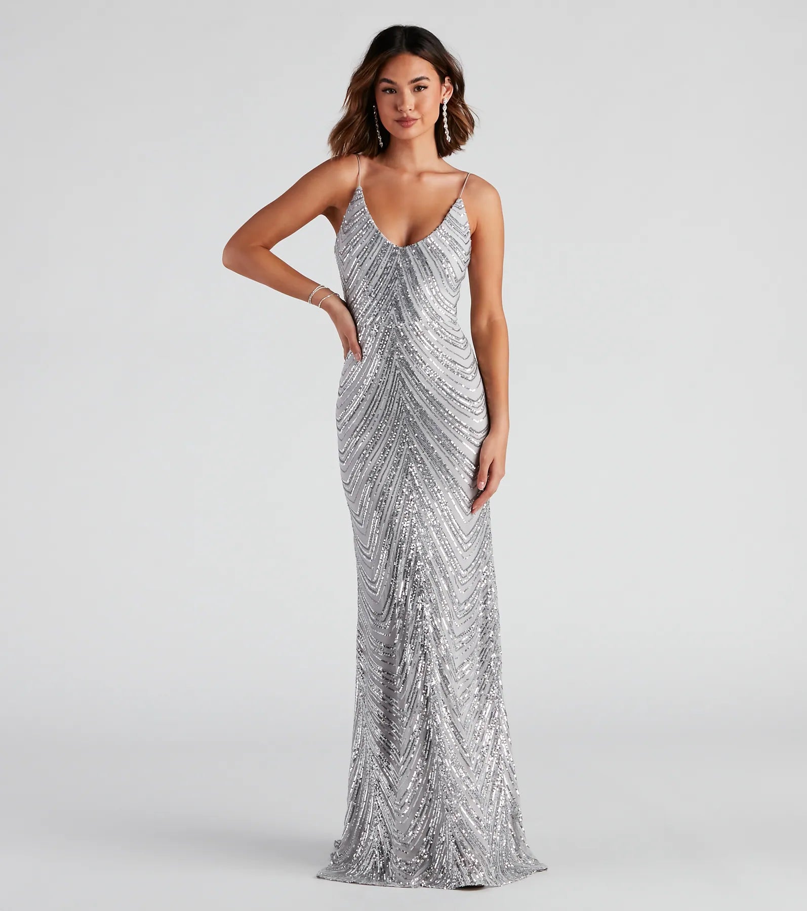 Amy Formal Sequin V-Neck Long Dress