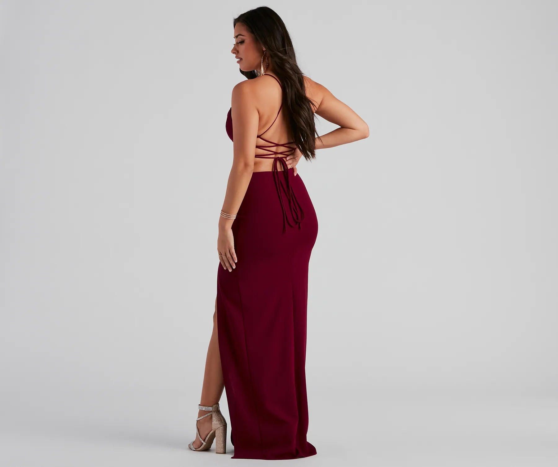 Ara Formal Lace Up Crepe Dress