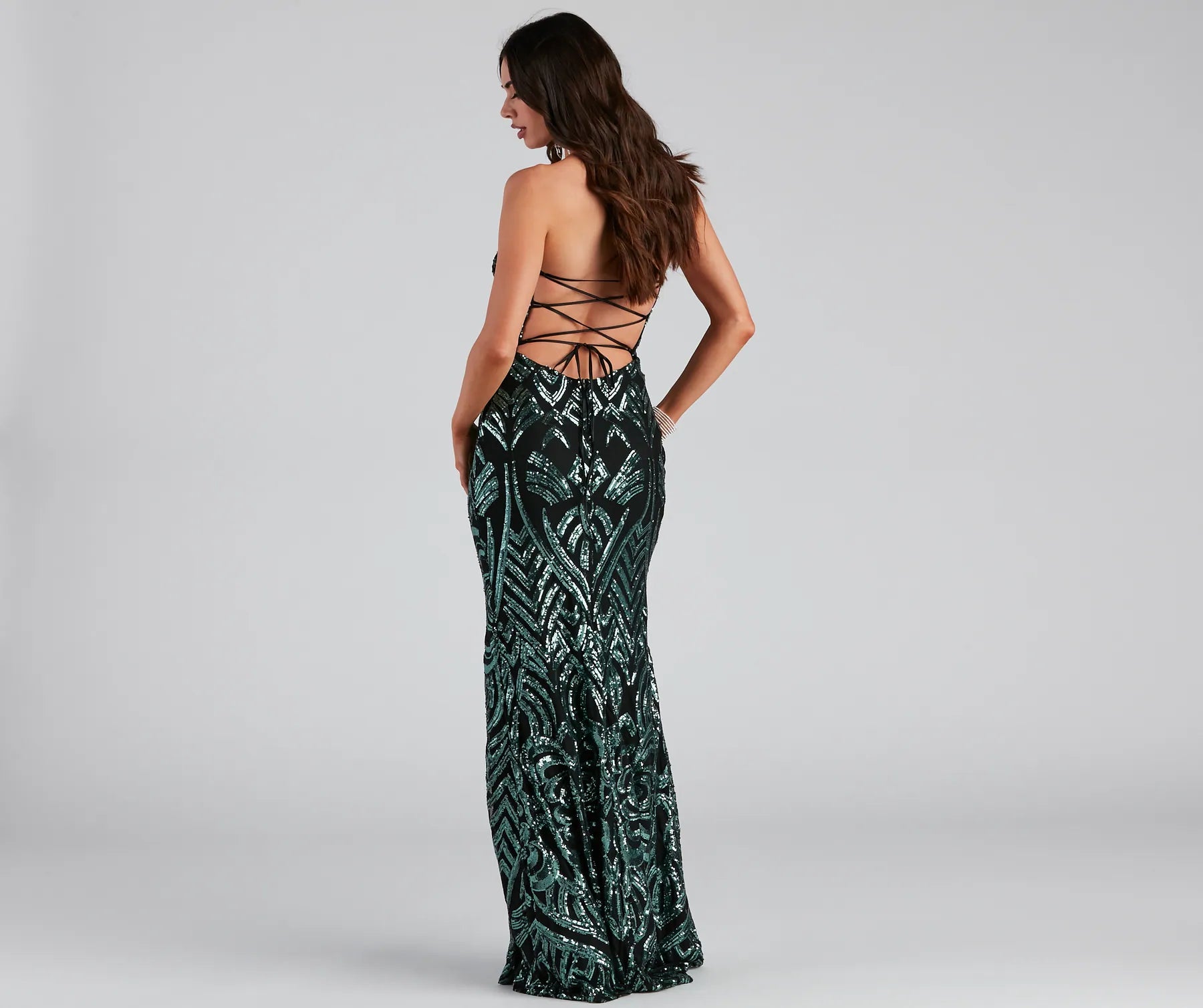 Cassy Formal Sequin Lace Up Dress