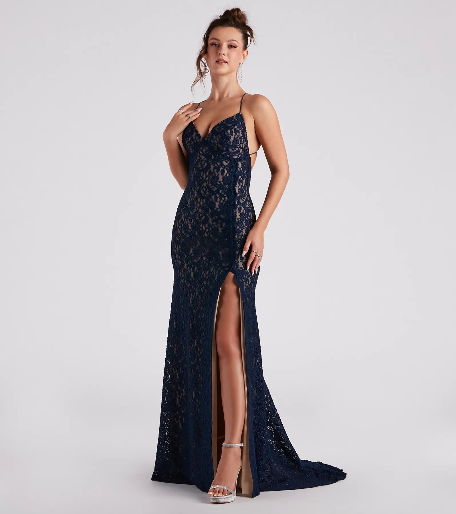 Cora Lace V-Neck Mermaid Formal Dress