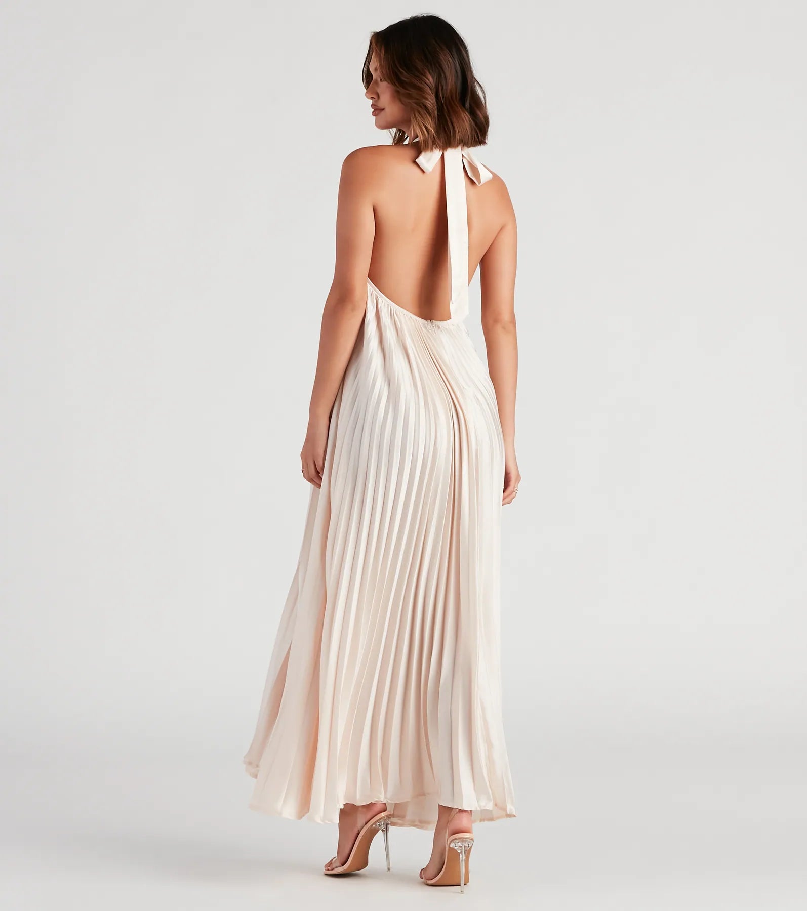 Kacey Formal Halter Pleated Long Dress