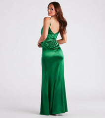 Kiley Formal Satin V-Neck Long Dress