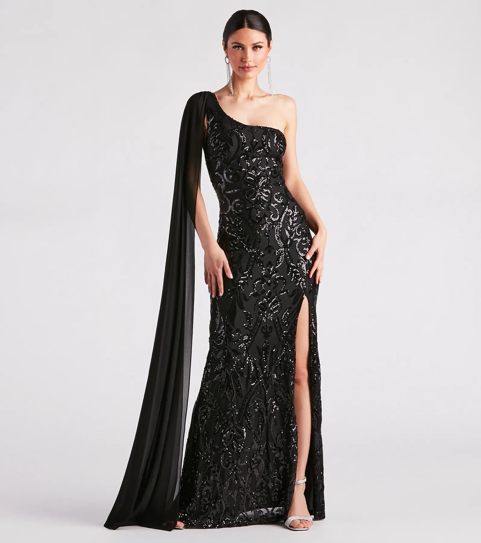 Julia Formal Sequin Sash A-Line Dress