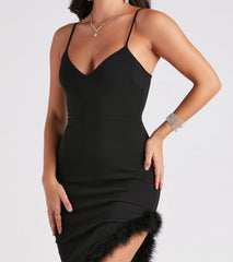 Kamila Formal Crepe Marabou Feather Dress