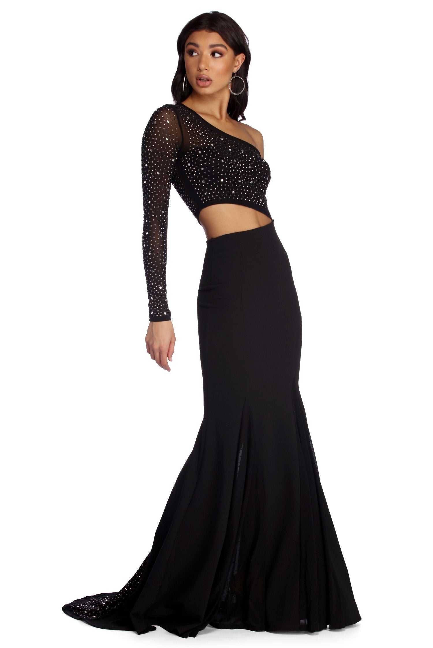 Bria Formal One Shoulder Heat Stone Dress