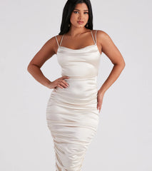 Mandy Formal Satin Lace-Up Midi Dress