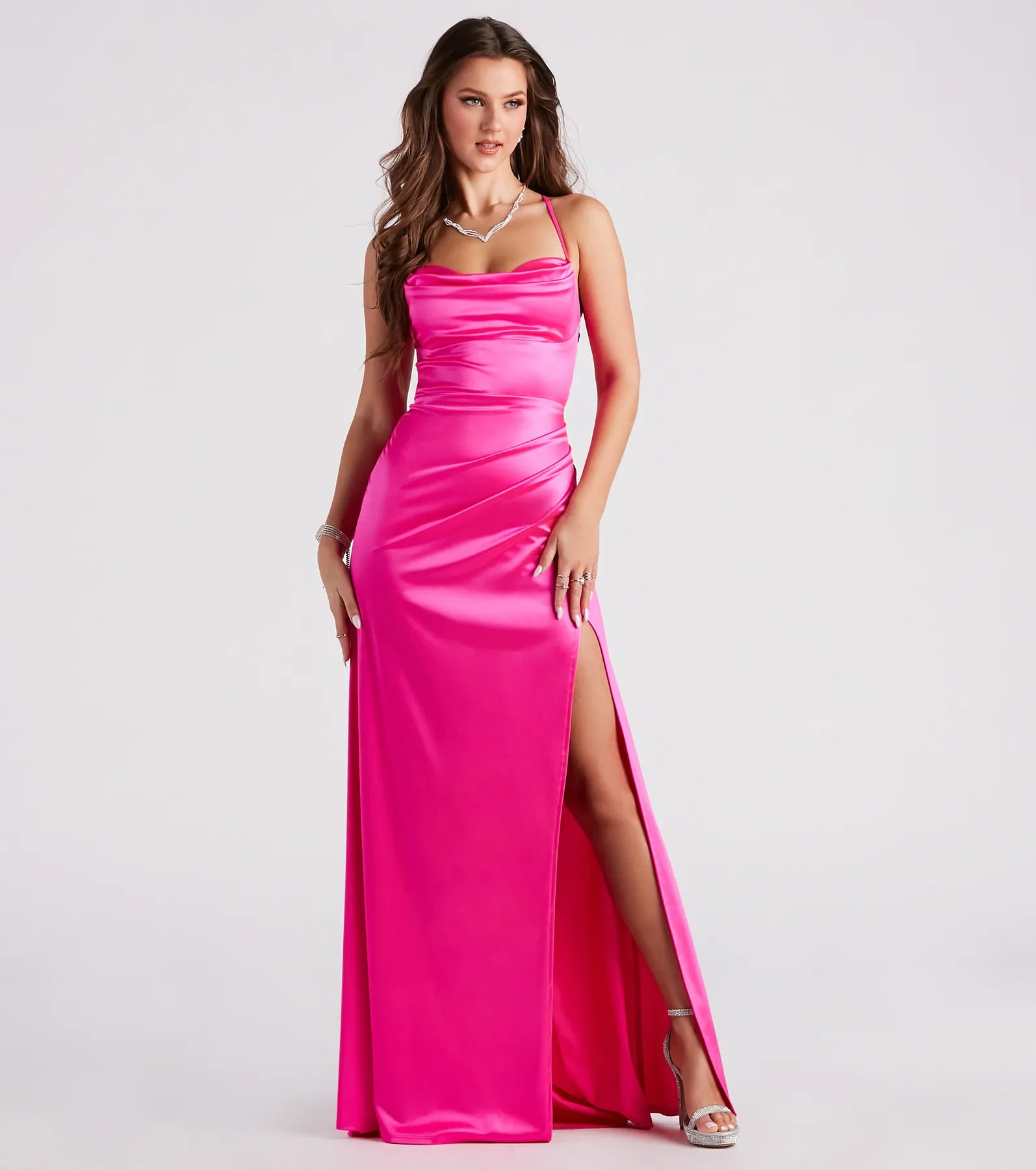 Melinda Satin Lace-Up Formal Dress