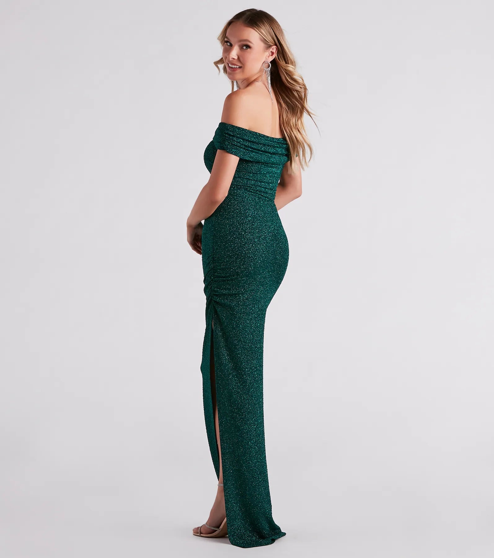 Elianna Off-The-Shoulder Glitter Formal Dress