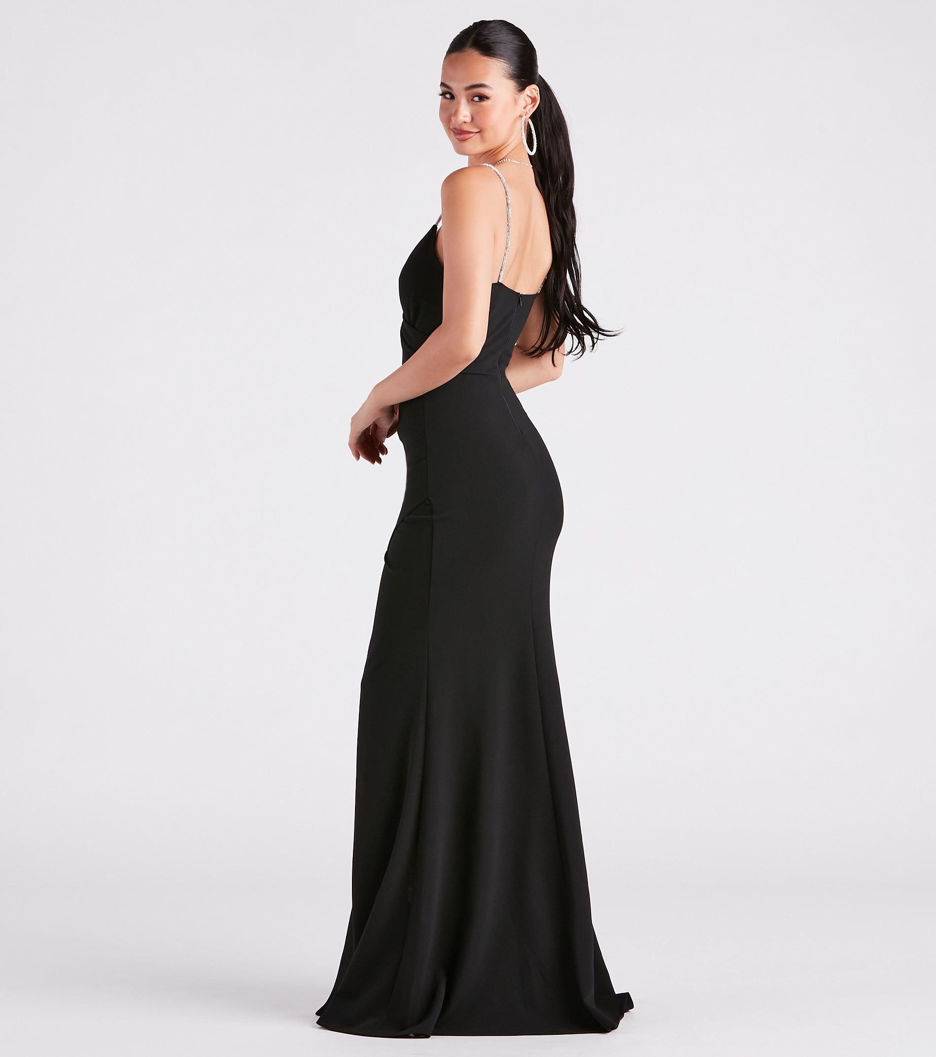 Rosalie Rhinestone Strap Mermaid Wrap Dress