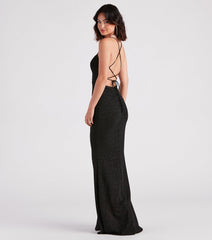 Abbie Formal Glitter Lace-Up Slit Dress