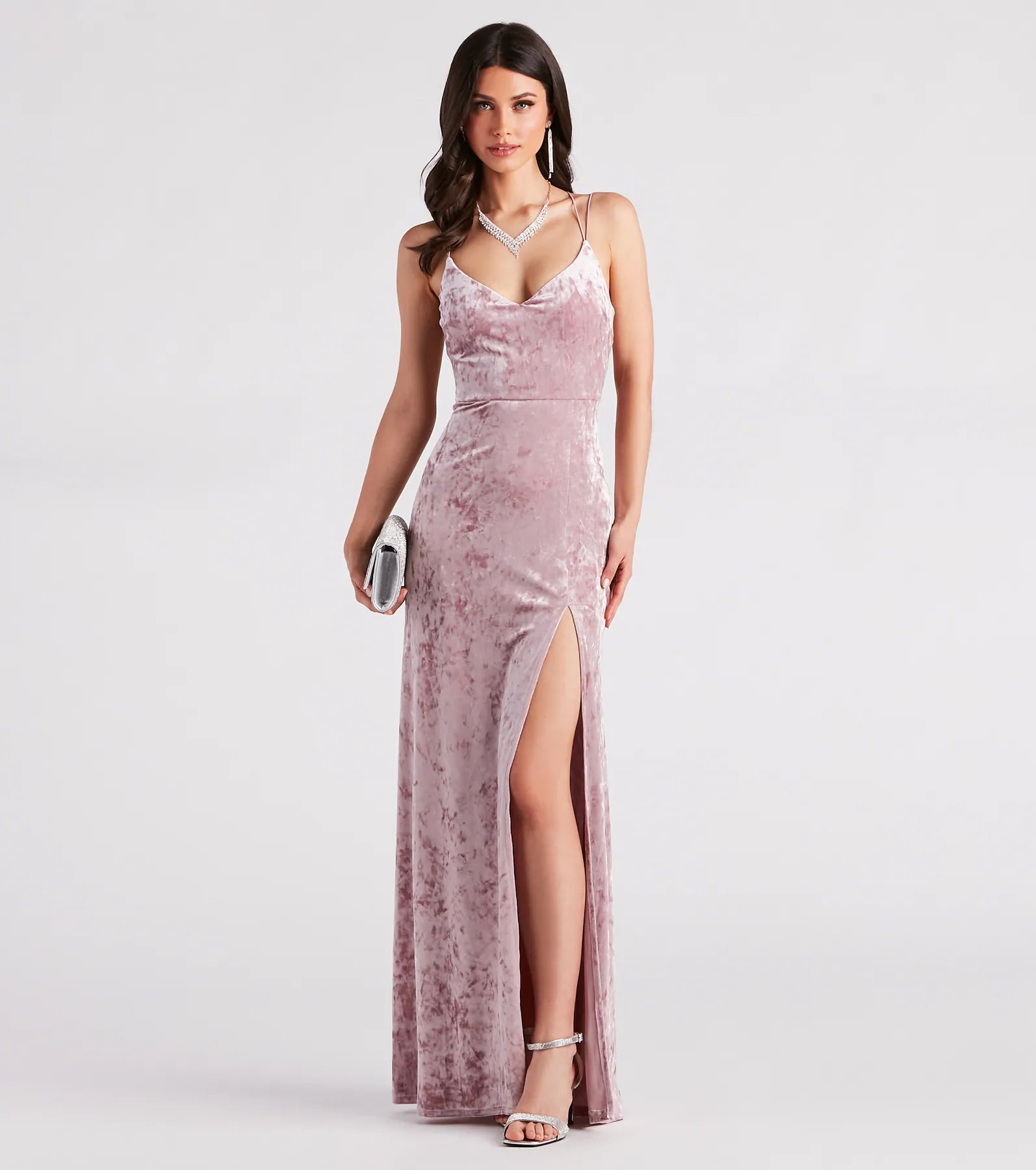Samaria Formal Crushed Velvet Long Dress