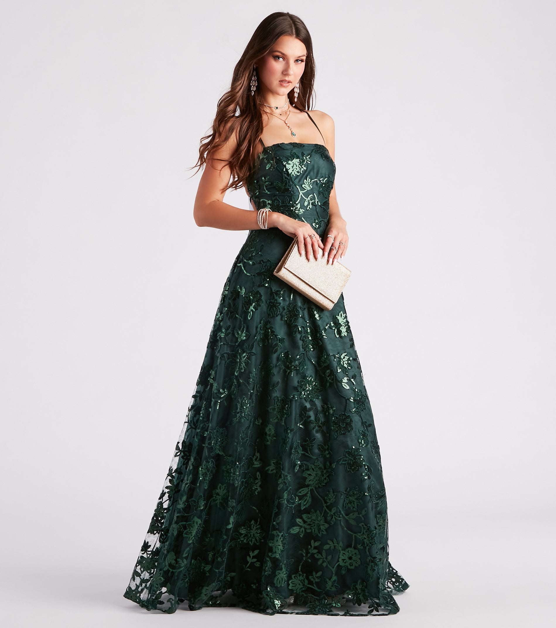 Cameron Sequin Embroidered A-Line Formal Dress