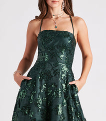 Cameron Sequin Embroidered A-Line Formal Dress