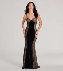 Dahlia V-Neck Mermaid Lace Velvet Formal Dress