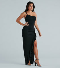 Candace Formal Crepe One-Shoulder Ruffle Dress