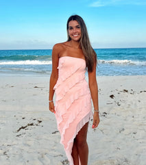 Gabby Formal Mesh Strapless Ruffle Long Dress