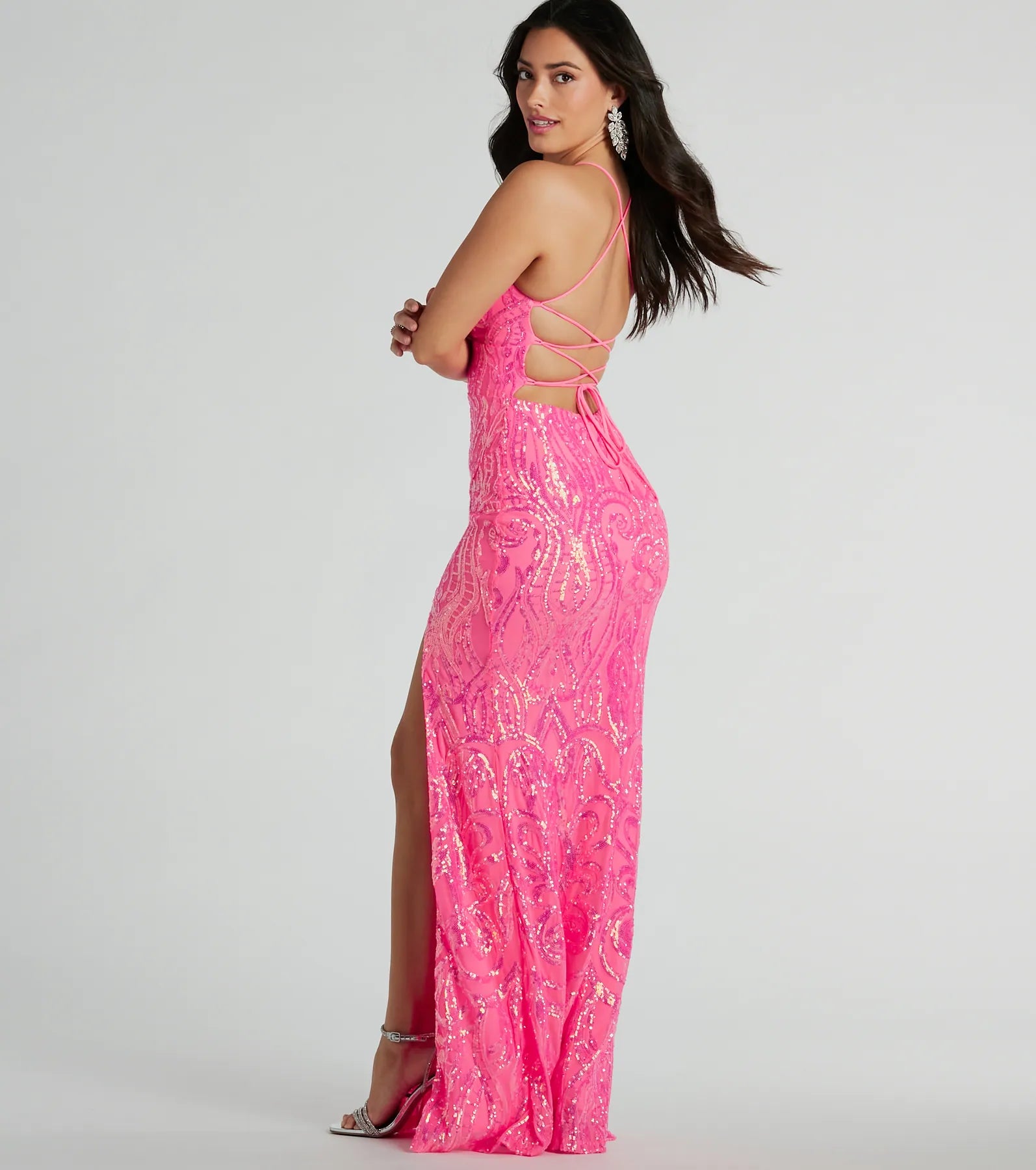 Saige Formal Sequin Lace-Up Mermaid Dress