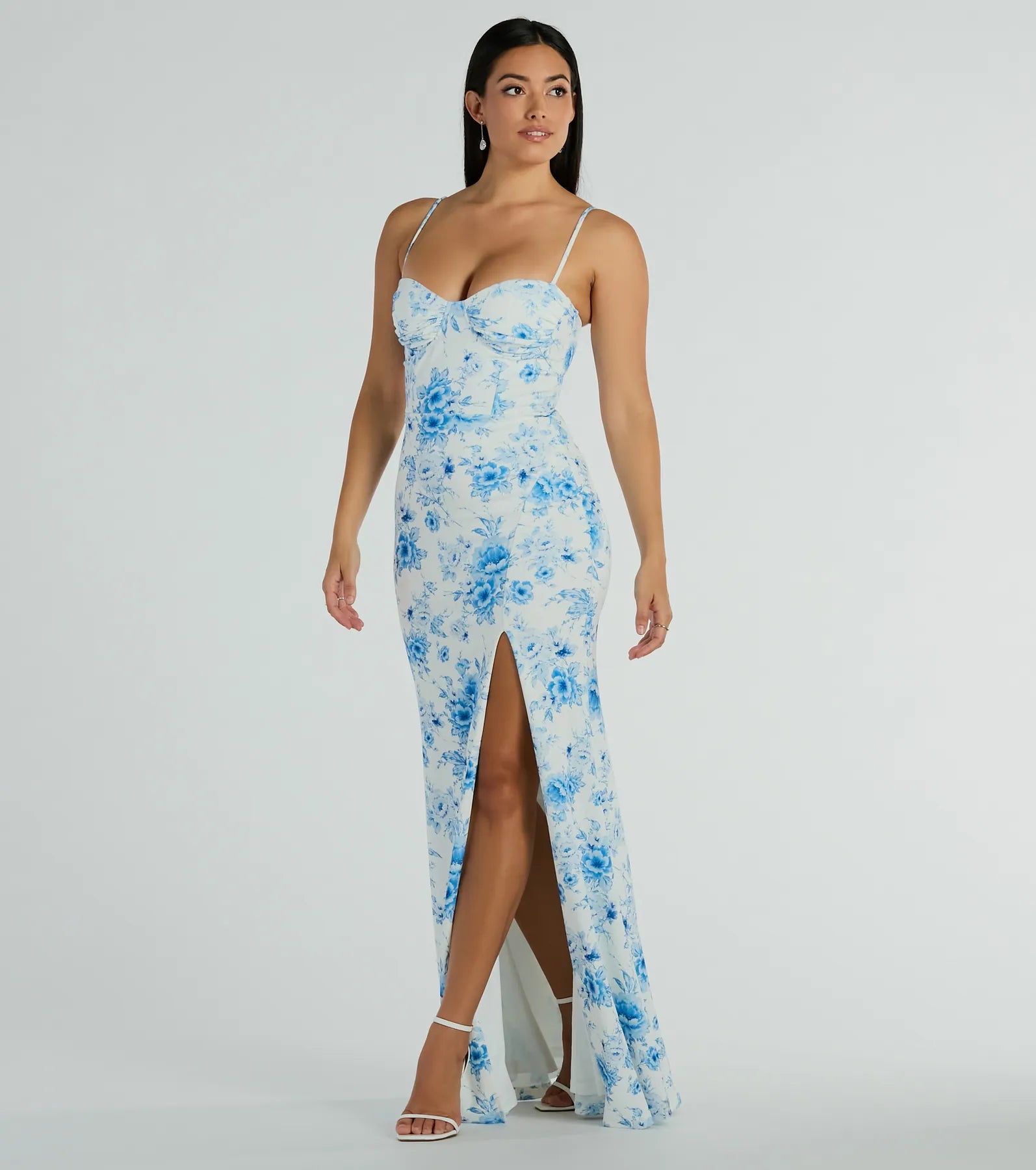 Elia High Slit Floral Crepe Mermaid Dress