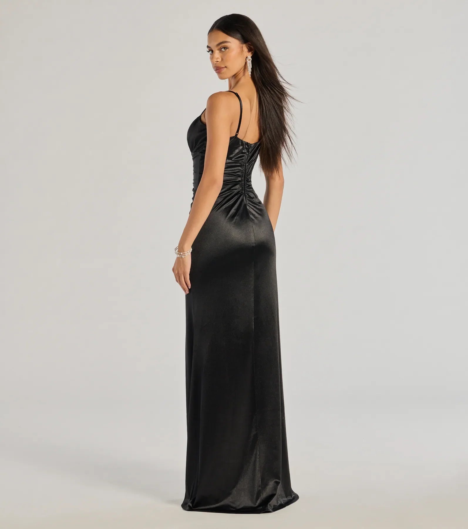 Brooklyn Satin Ruched Formal Dress