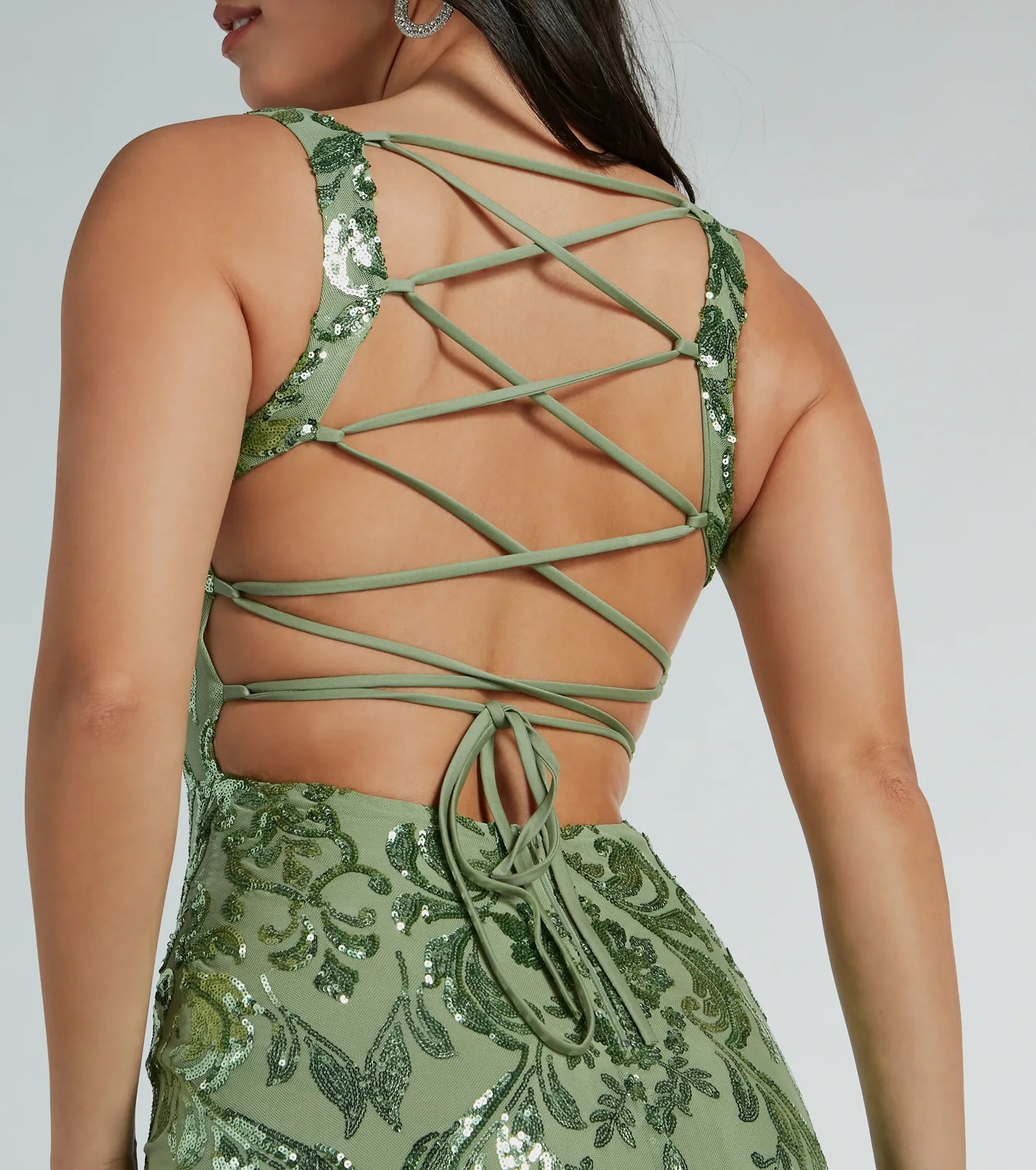 Moira Lace-Up Sequin Formal Dress