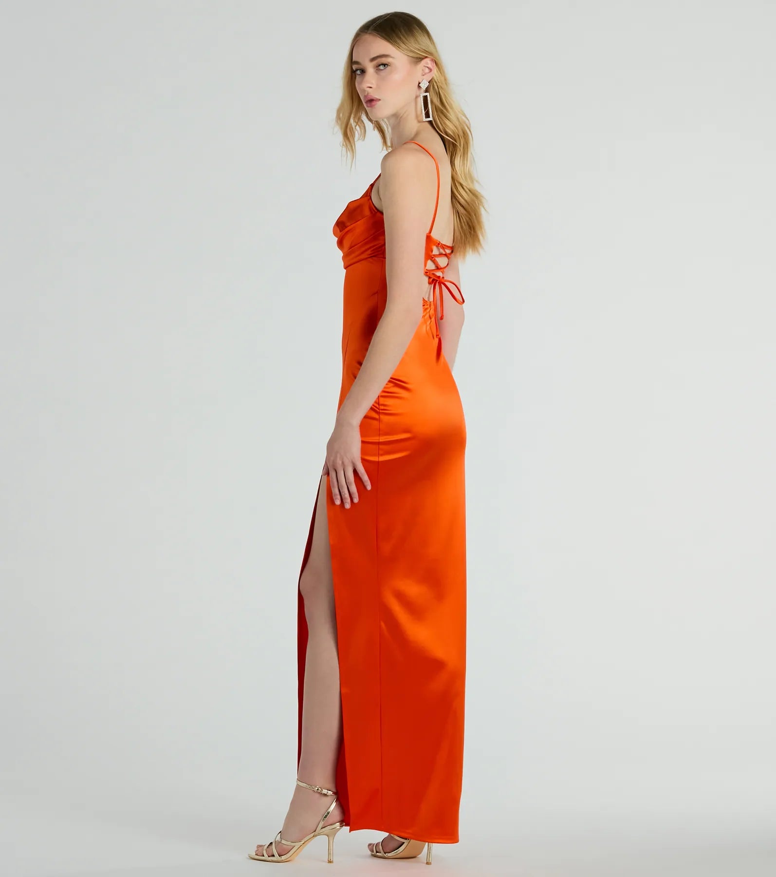 Laverne Formal Satin Lace-Up Column Dress