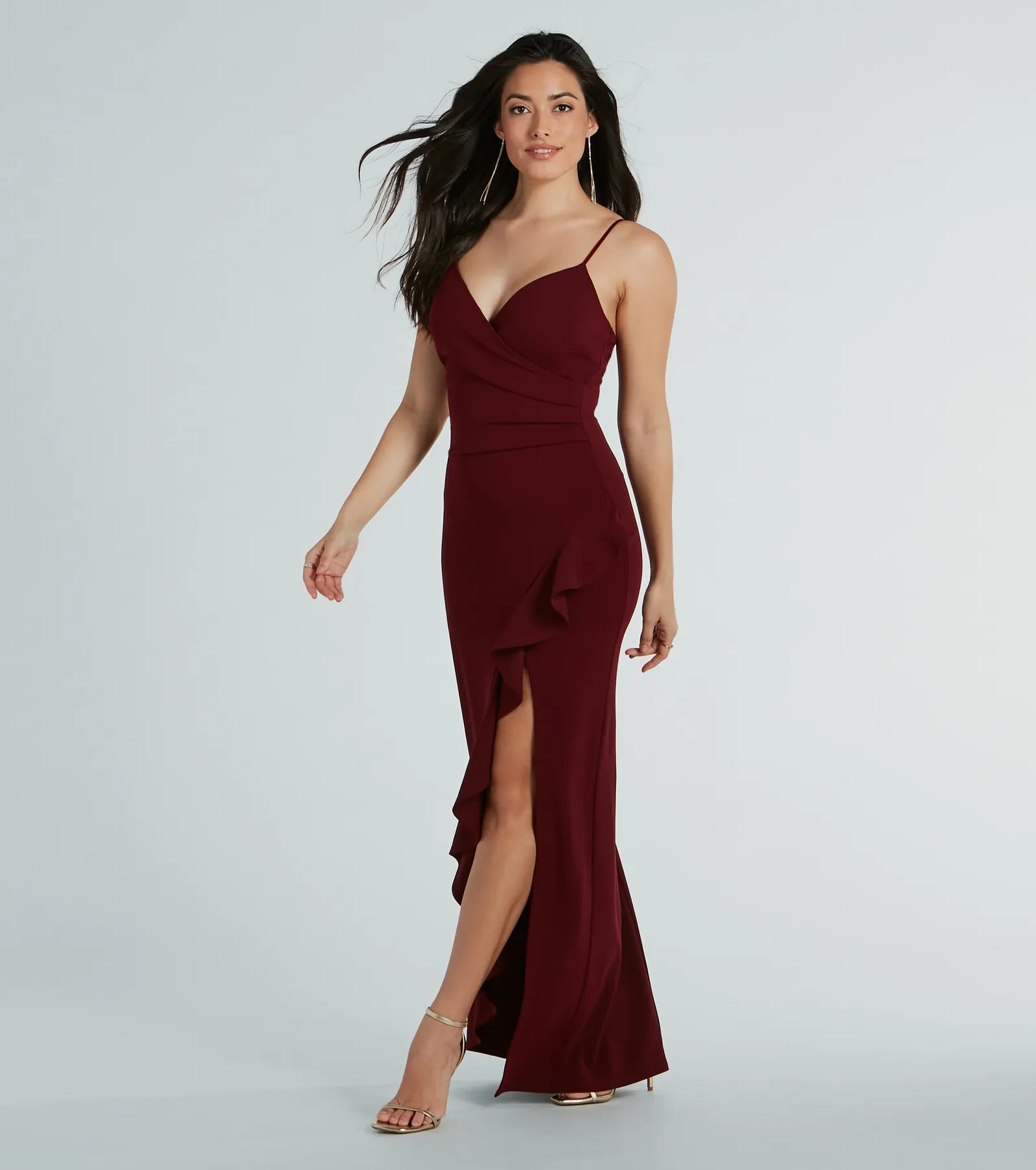 Miley V-Neck Ruffle Crepe Formal Dress