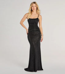 PLACEHOLDER - Rylie Formal Glitter Lace-Up Bodycon Long Dress