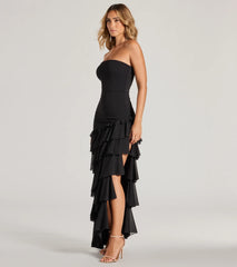 Shianne Strapless Chiffon Ruffled A-Line Formal Dress