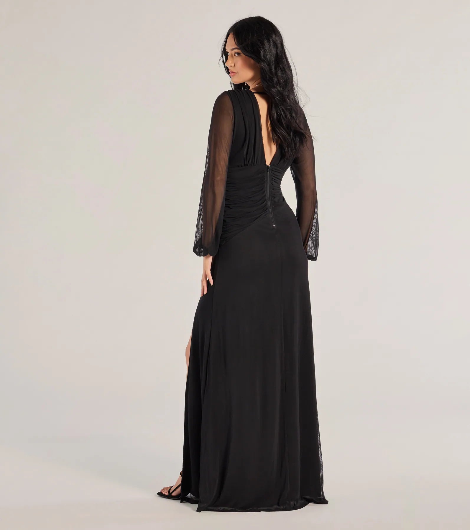 Rayne Mesh Long Sleeve A-Line Formal Dress