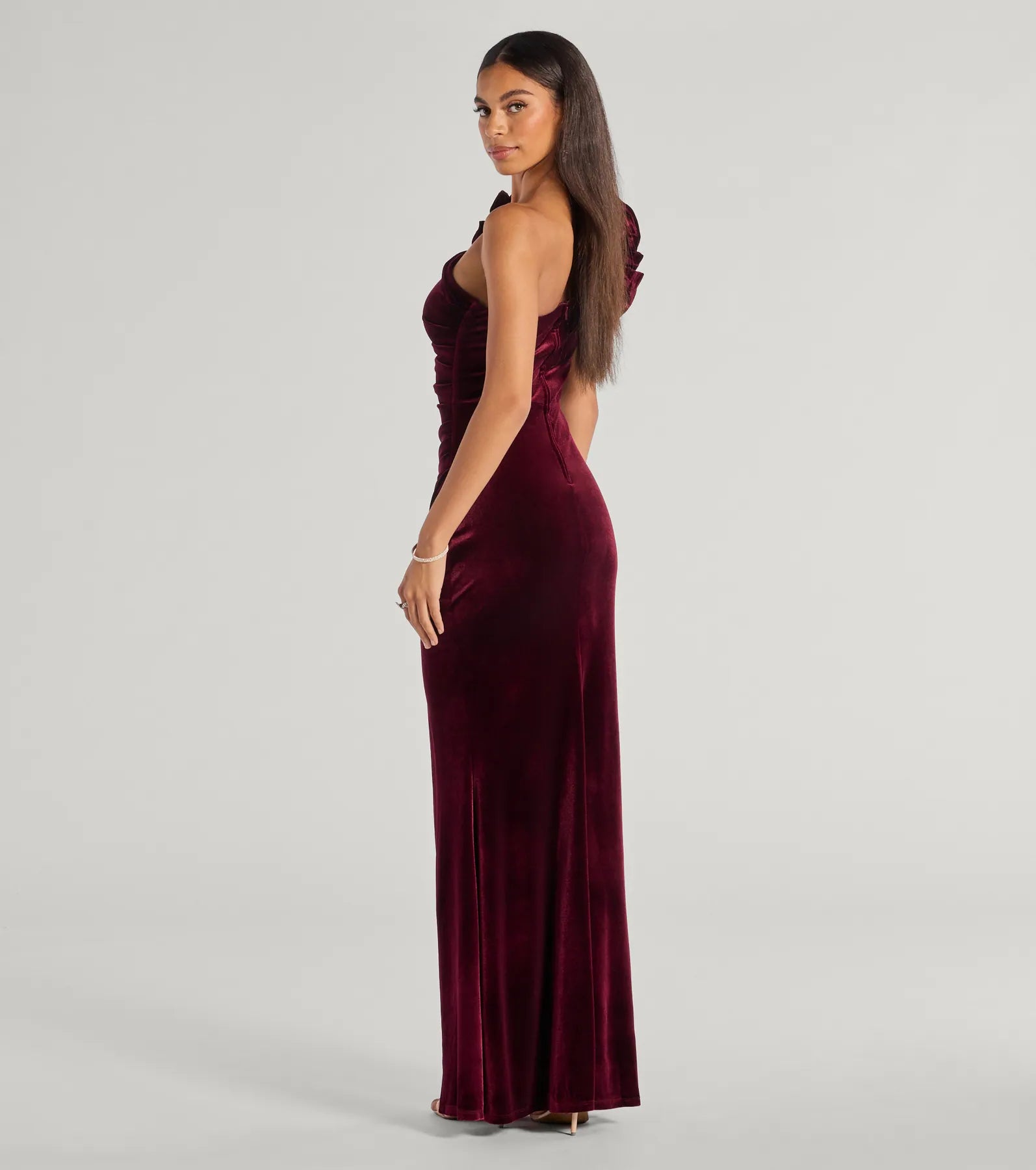 Freida Velvet Ruffled One-Shoulder Formal Dress