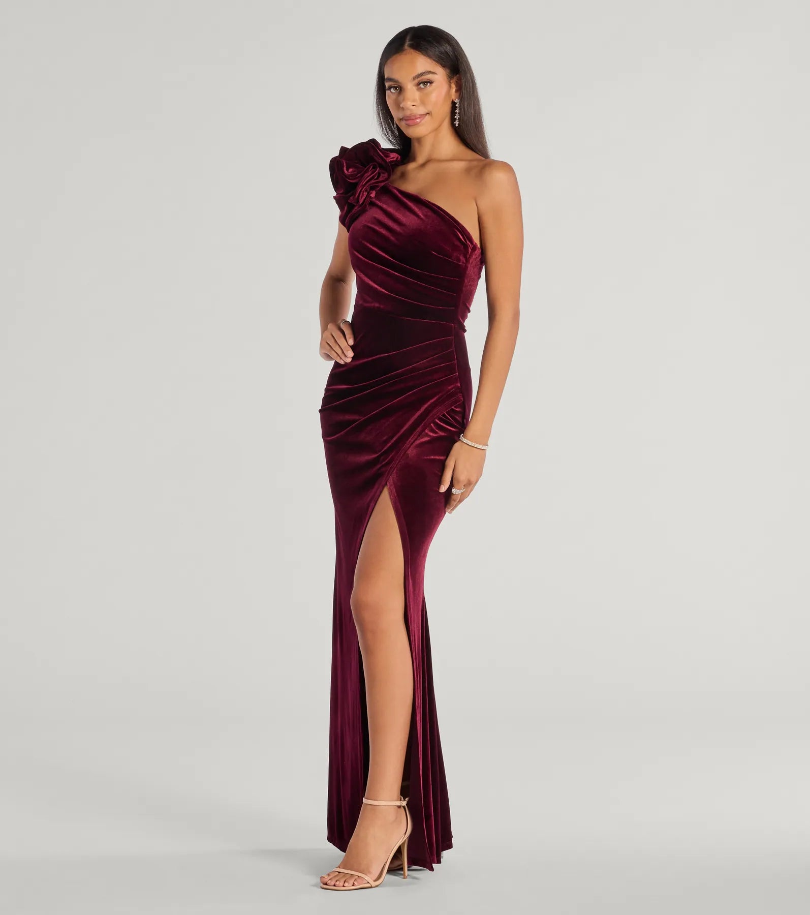 Freida Velvet Ruffled One-Shoulder Formal Dress